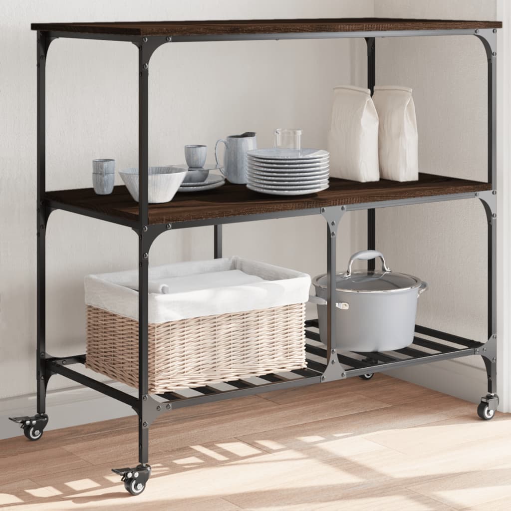 Carucior de bucatarie, stejar maro 100x50x95 cm lemn prelucrat — imaginea 2