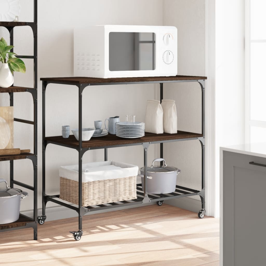 Carucior de bucatarie, stejar maro 100x50x95 cm lemn prelucrat — imaginea 4