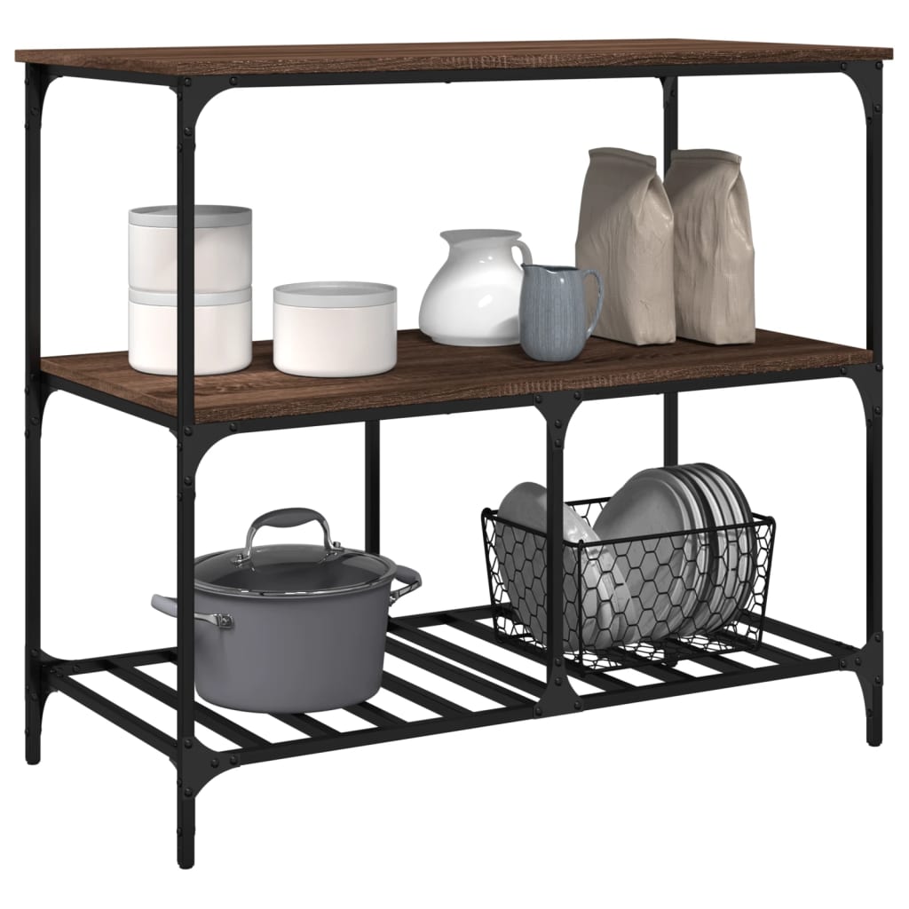 Carucior de bucatarie, stejar maro 100x50x95 cm lemn prelucrat — imaginea 5