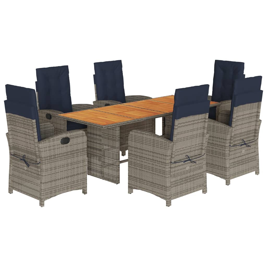 Set de masa pentru gradina, 7 piese, cu perne, bej, poliratan