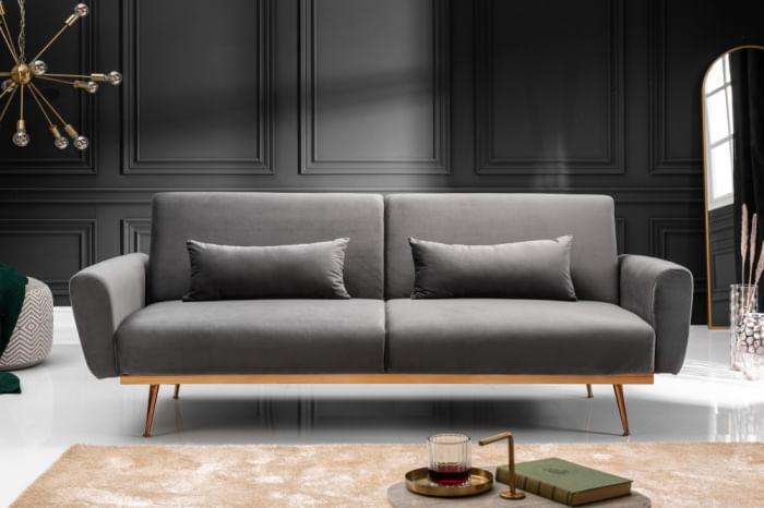 Canapea Amadeo, 211 x 83 x 85 cm, rabatabila, catifea, gri — imaginea 4