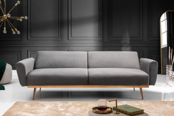 Canapea Amadeo, 211 x 83 x 85 cm, rabatabila, catifea, gri — imaginea 5