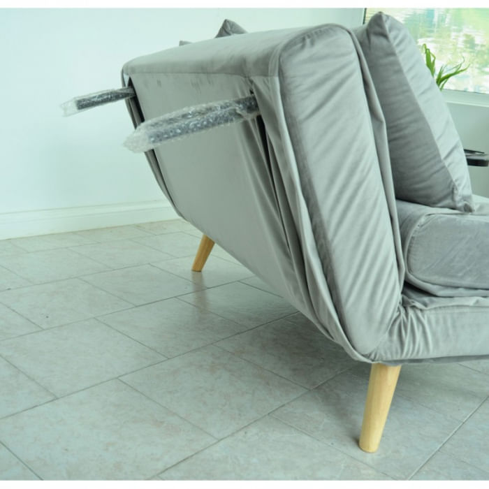 Canapea Extensibila, 123 x 77 x 190 cm, catifea, gri deschis — imaginea 3