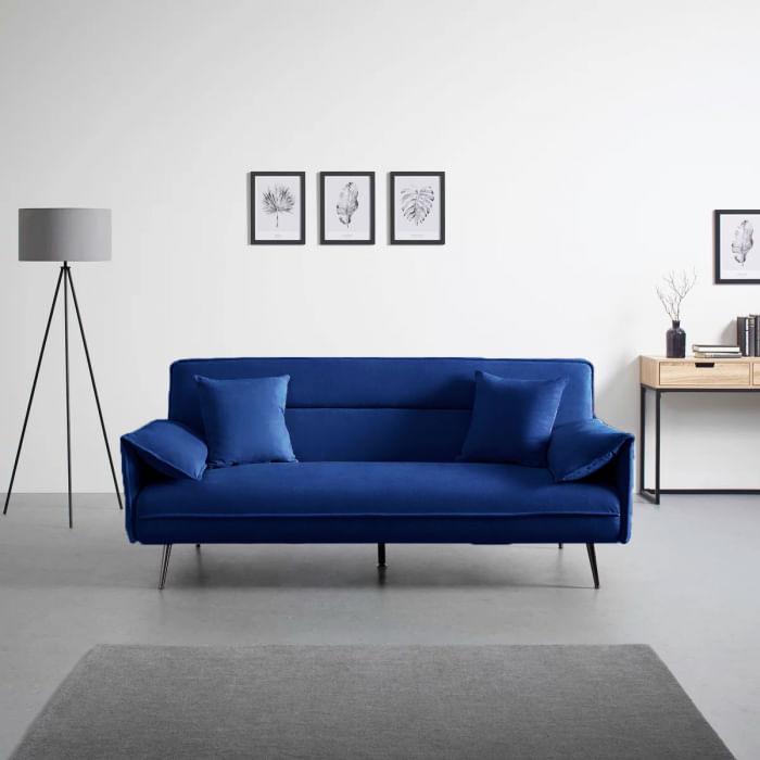 Canapea Fiore, 199 x 95 x 90 cm, rabatabila, catifea, albastru — imaginea 5