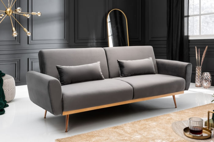 Canapea Amadeo, 211 x 83 x 85 cm, rabatabila, catifea, gri — imaginea 6