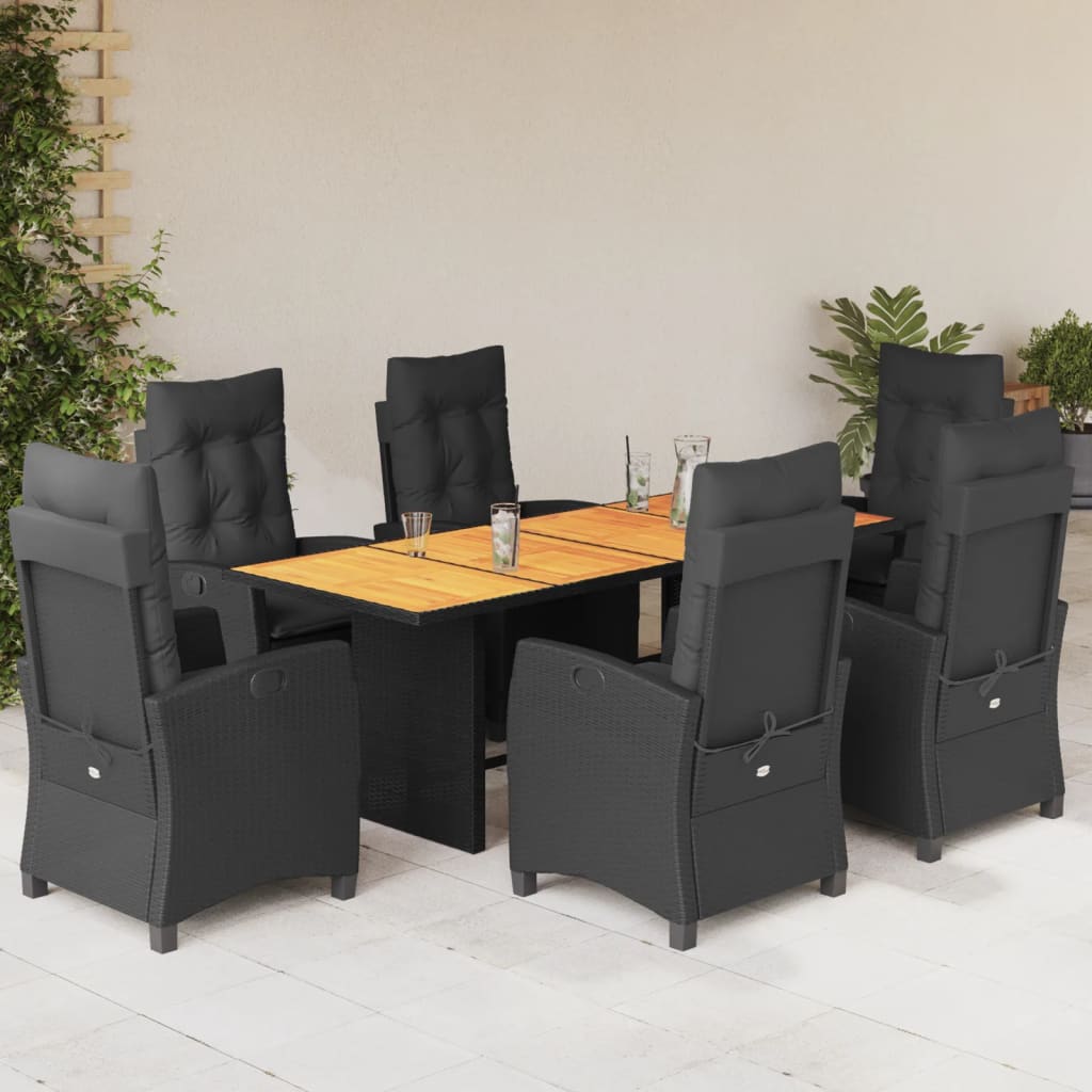 Set mobilier de gradina cu perne, 7 piese, negru, poliratan — imaginea 2