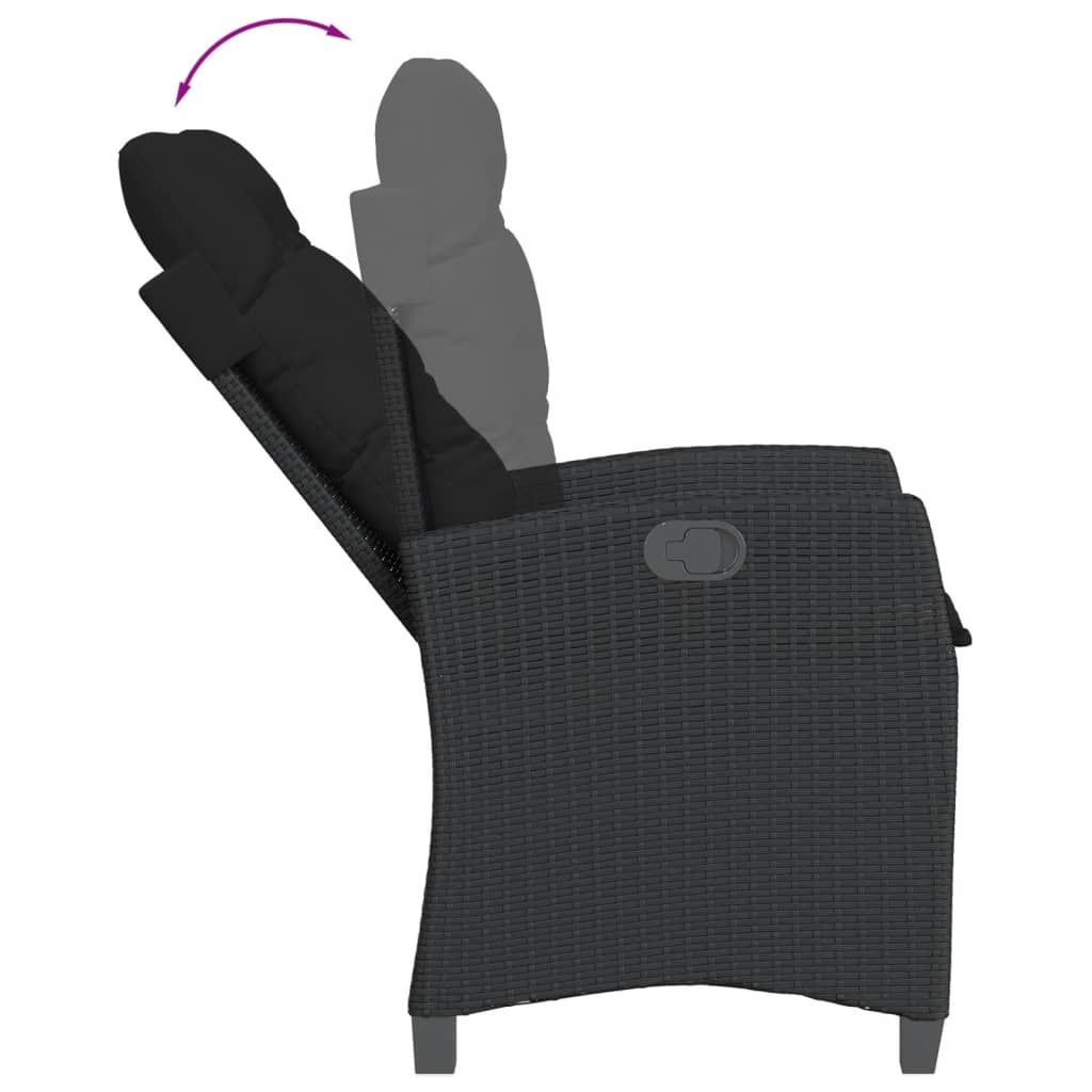 Set mobilier de gradina cu perne, 7 piese, negru, poliratan — imaginea 5