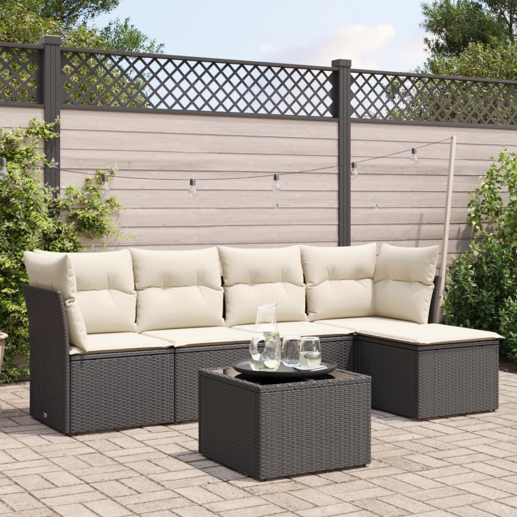 Set mobilier de gradina cu perne, 6 piese, negru, poliratan — imaginea 2