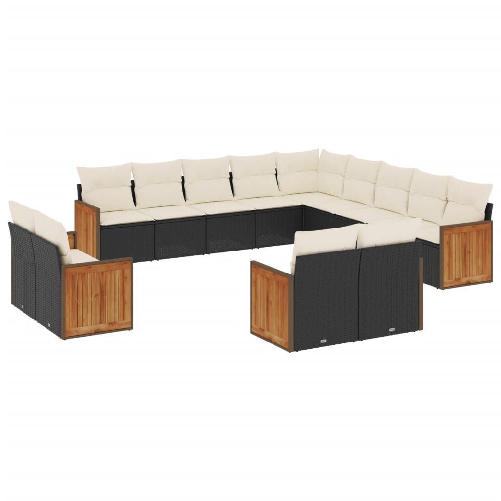 Set mobilier de gradina cu perne, 13 piese, negru, poliratan