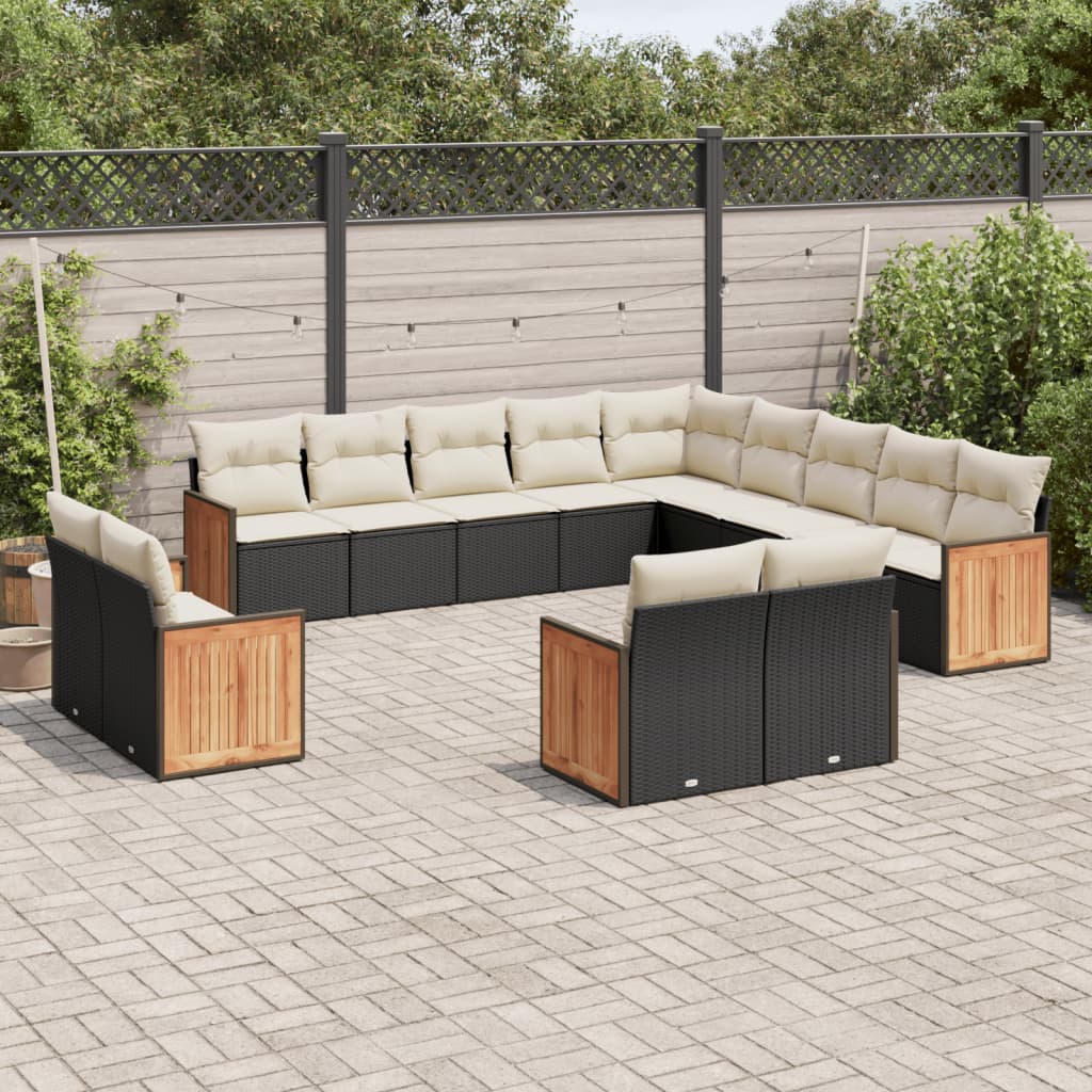 Set mobilier de gradina cu perne, 13 piese, negru, poliratan — imaginea 2