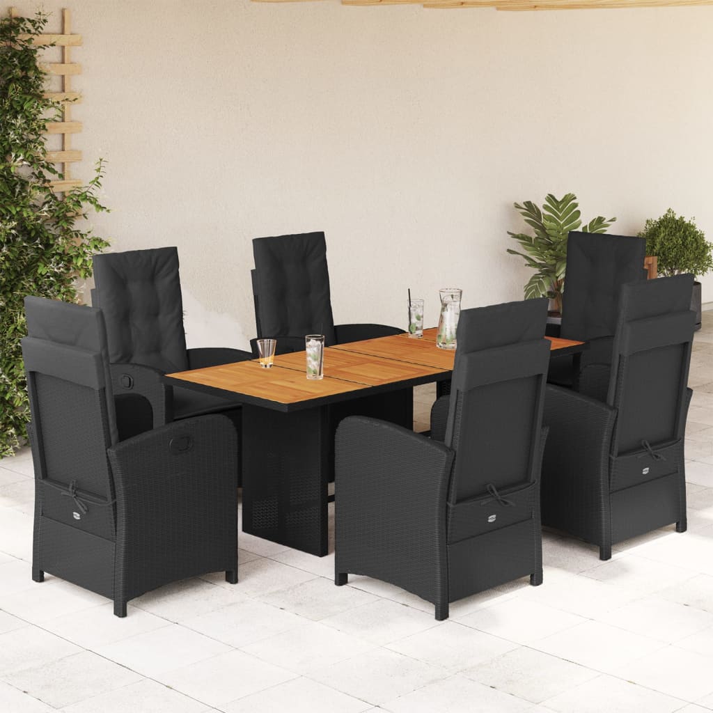 Set mobilier de gradina cu perne, 7 piese, negru, poliratan — imaginea 2