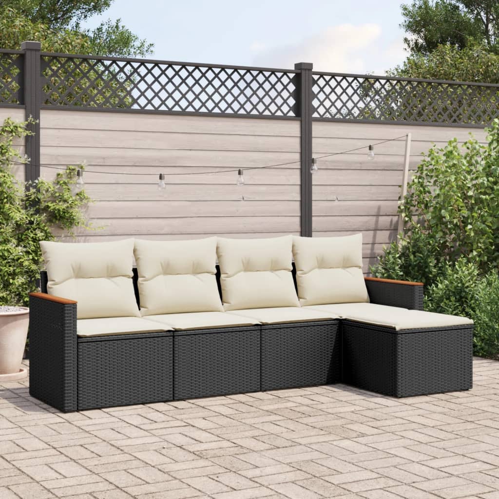 Set mobilier de gradina cu perne, 5 piese, negru, poliratan — imaginea 2