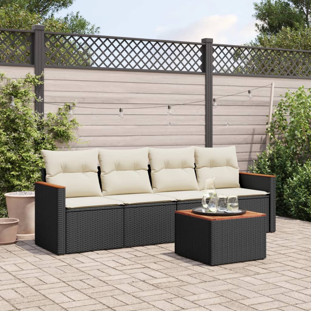Set mobilier de gradina cu perne, 5 piese, negru, poliratan — imaginea 2