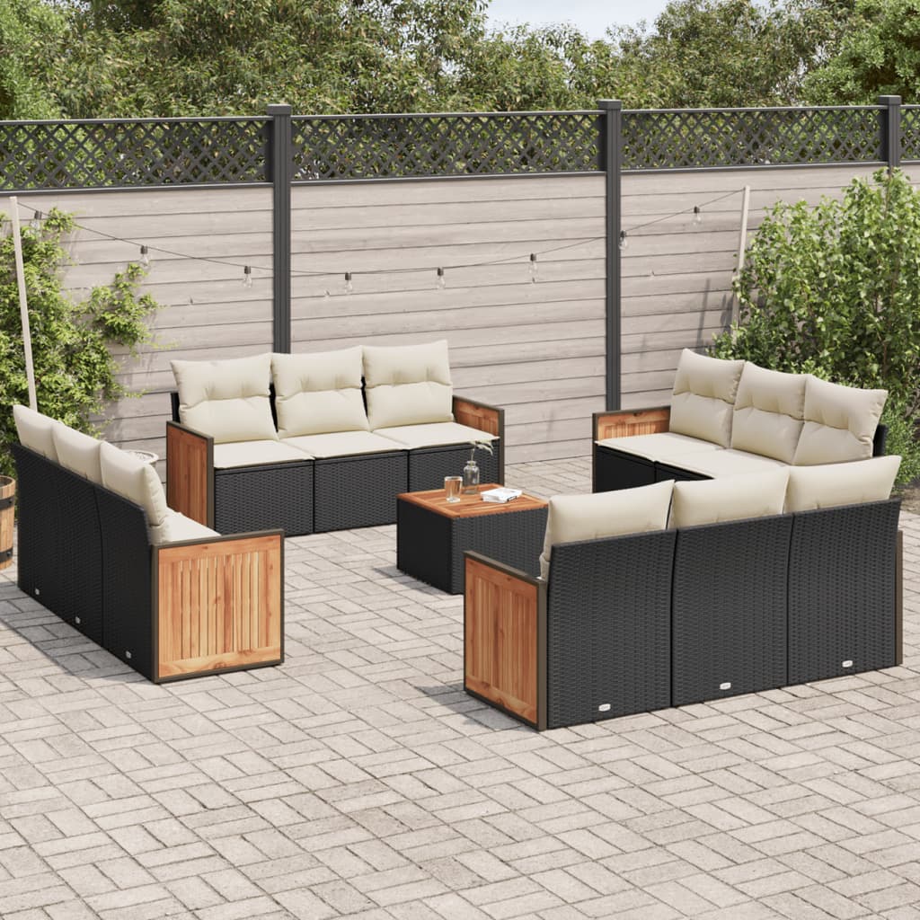 Set mobilier de gradina cu perne, 13 piese, negru, poliratan — imaginea 2