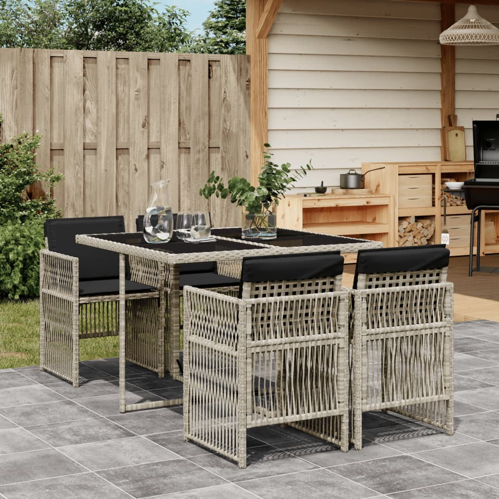 Set mobilier de gradina cu perne, 5 piese gri deschis poliratan — imaginea 2
