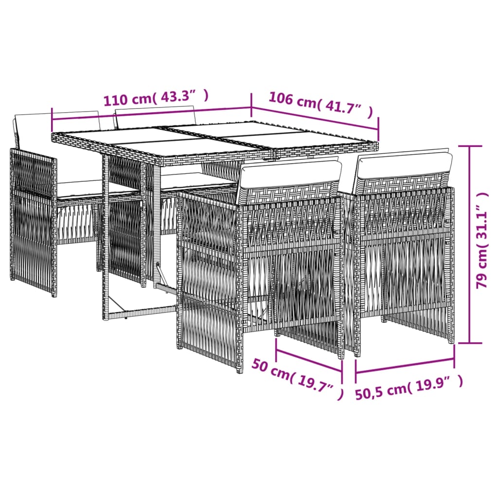 Set mobilier de gradina cu perne, 5 piese gri deschis poliratan — imaginea 9