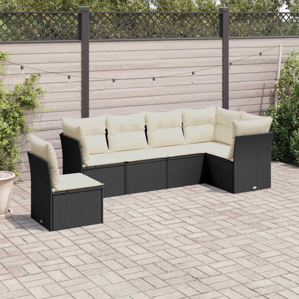 Set mobilier de gradina cu perne, 6 piese, negru, poliratan — imaginea 2