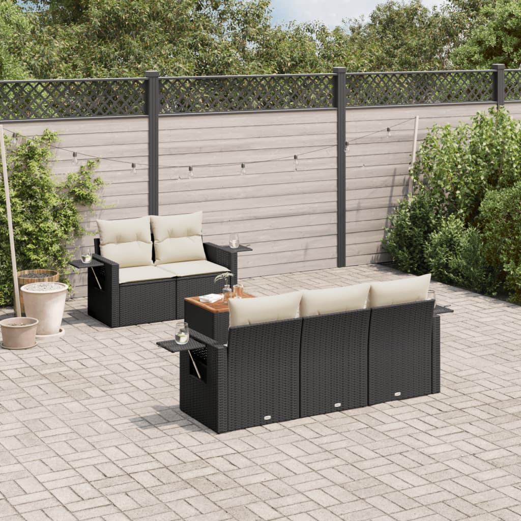 Set mobilier de gradina cu perne, 6 piese, negru, poliratan — imaginea 2