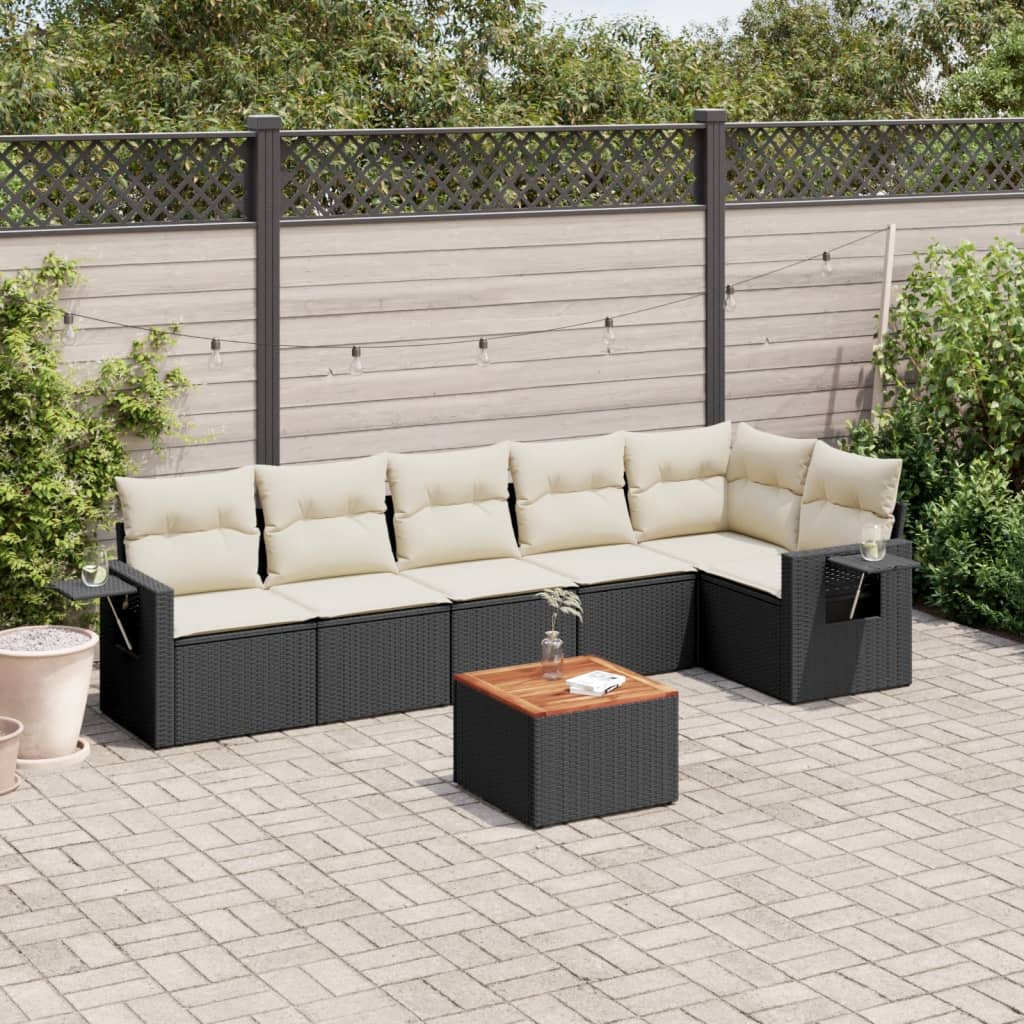 Set canapele de gradina cu perne, 7 piese, negru, poliratan — imaginea 2