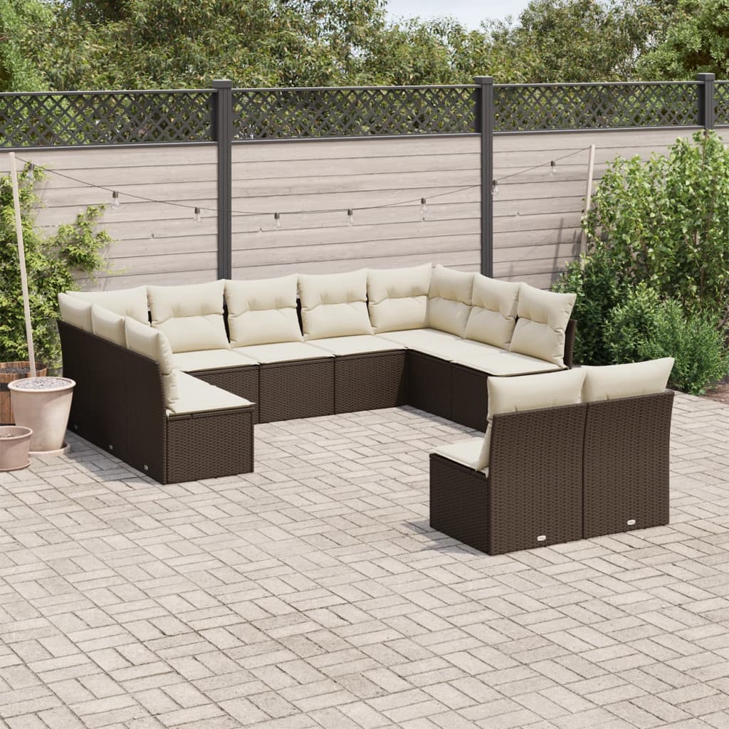 Set canapele de gradina cu perne, 11 piese, maro, poliratan — imaginea 2