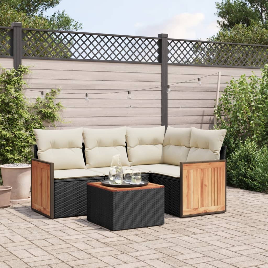 Set mobilier de gradina cu perne, 5 piese, negru, poliratan — imaginea 2