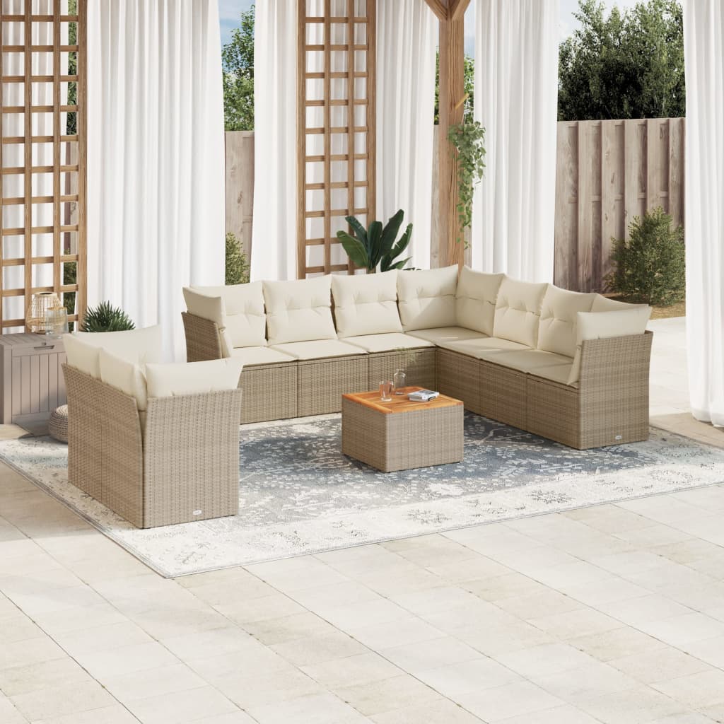 Set canapele de gradina cu perne, 11 piese, bej, poliratan — imaginea 2