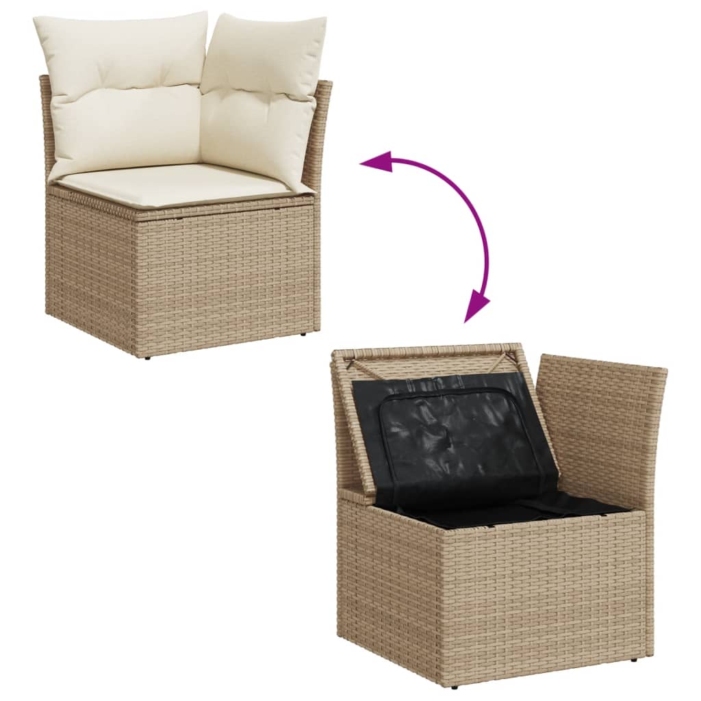 Set canapele de gradina cu perne, 11 piese, bej, poliratan — imaginea 9