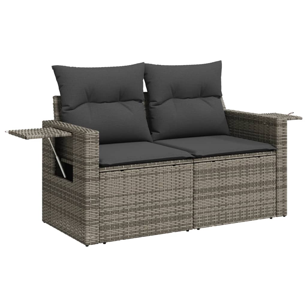 Set canapele de gradina, 7 piese, cu perne, gri, poliratan — imaginea 5
