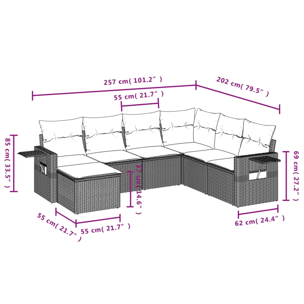 Set canapele de gradina, 7 piese, cu perne, gri, poliratan — imaginea 9