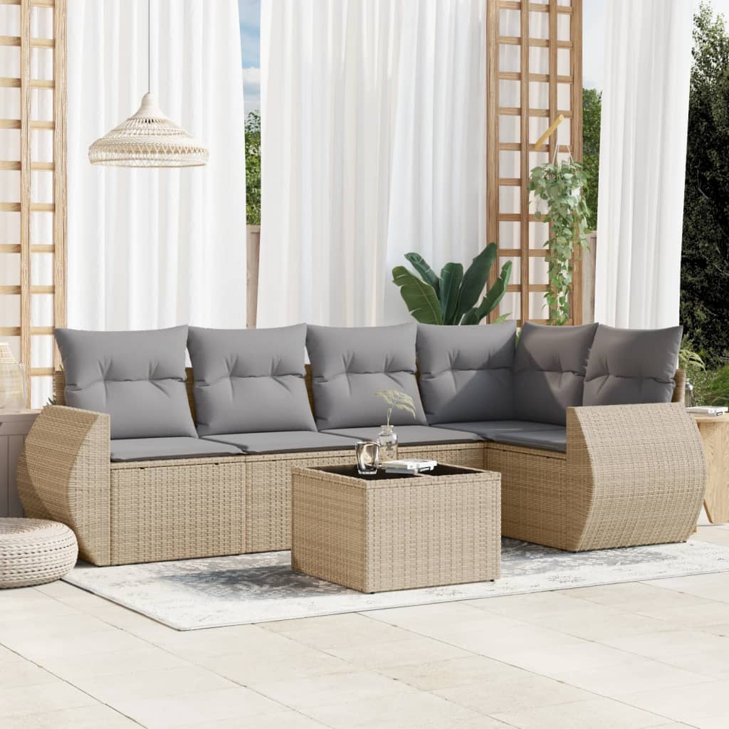 Set canapele de gradina cu perne, 6 piese, bej, poliratan — imaginea 2