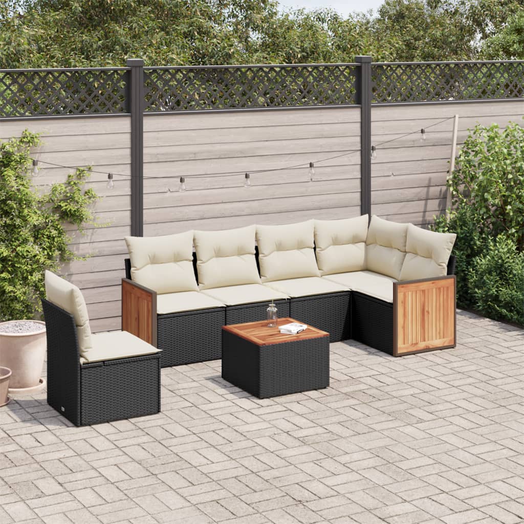Set canapele de gradina cu perne, 7 piese, negru, poliratan — imaginea 2