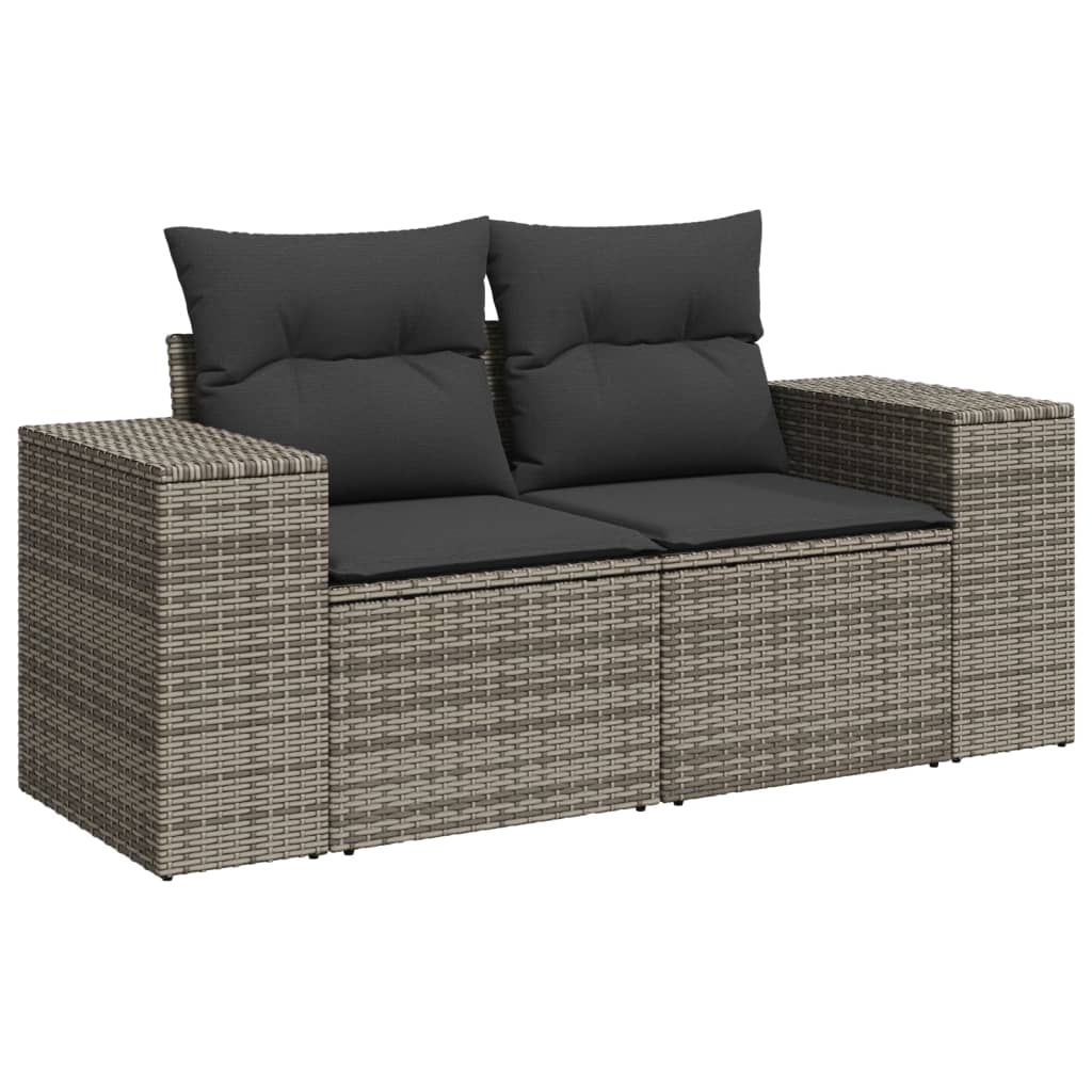 Set canapele de gradina, 9 piese, cu perne, gri, poliratan — imaginea 3