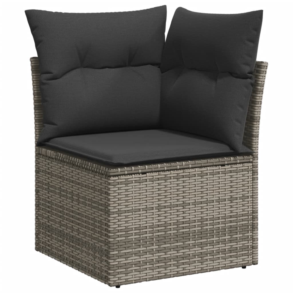 Set canapele de gradina, 9 piese, cu perne, gri, poliratan — imaginea 4
