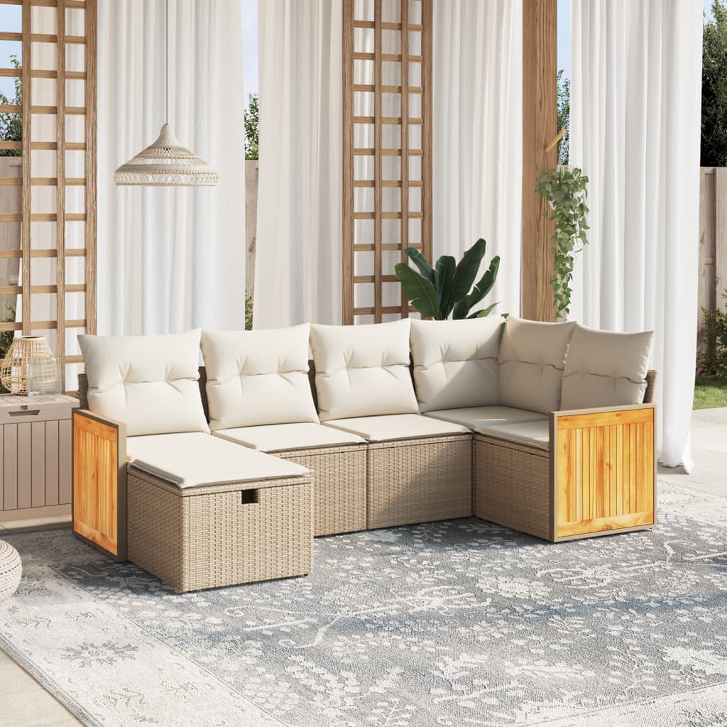 Set canapele de gradina cu perne, 6 piese, bej, poliratan — imaginea 2