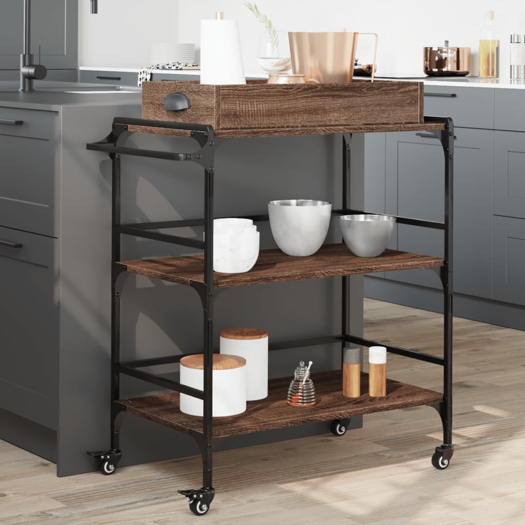 Carucior de bucatarie, stejar maro81,5x41x92,5cm lemn prelucrat — imaginea 2