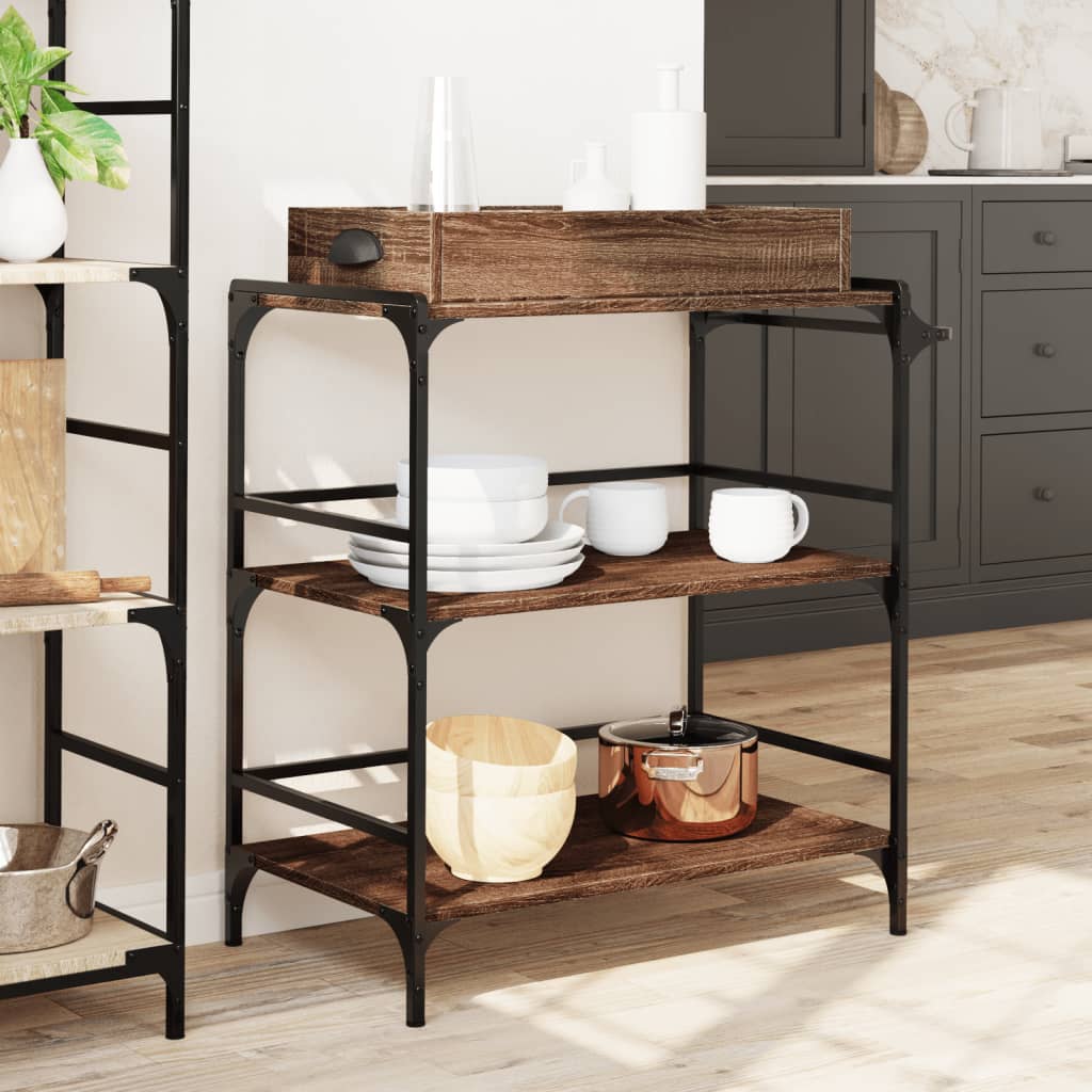 Carucior de bucatarie, stejar maro81,5x41x92,5cm lemn prelucrat — imaginea 4