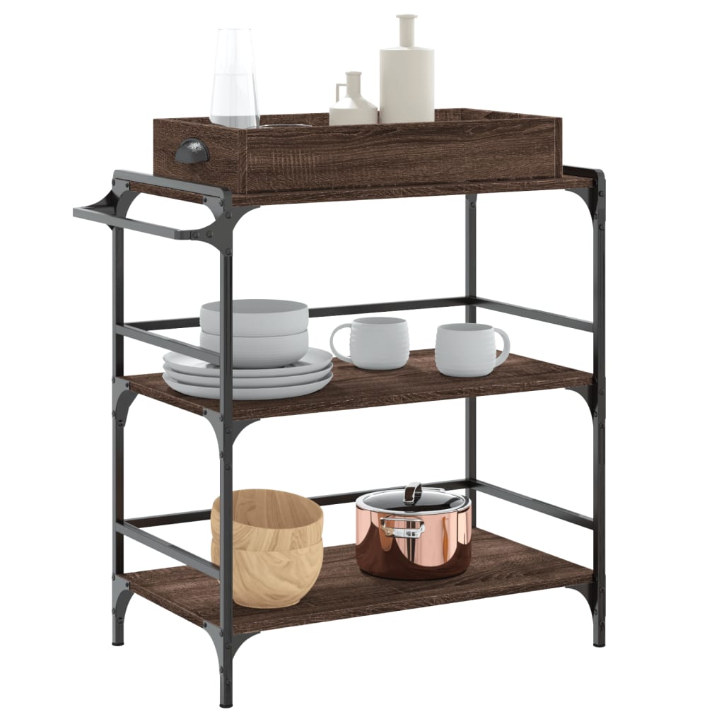 Carucior de bucatarie, stejar maro81,5x41x92,5cm lemn prelucrat — imaginea 5