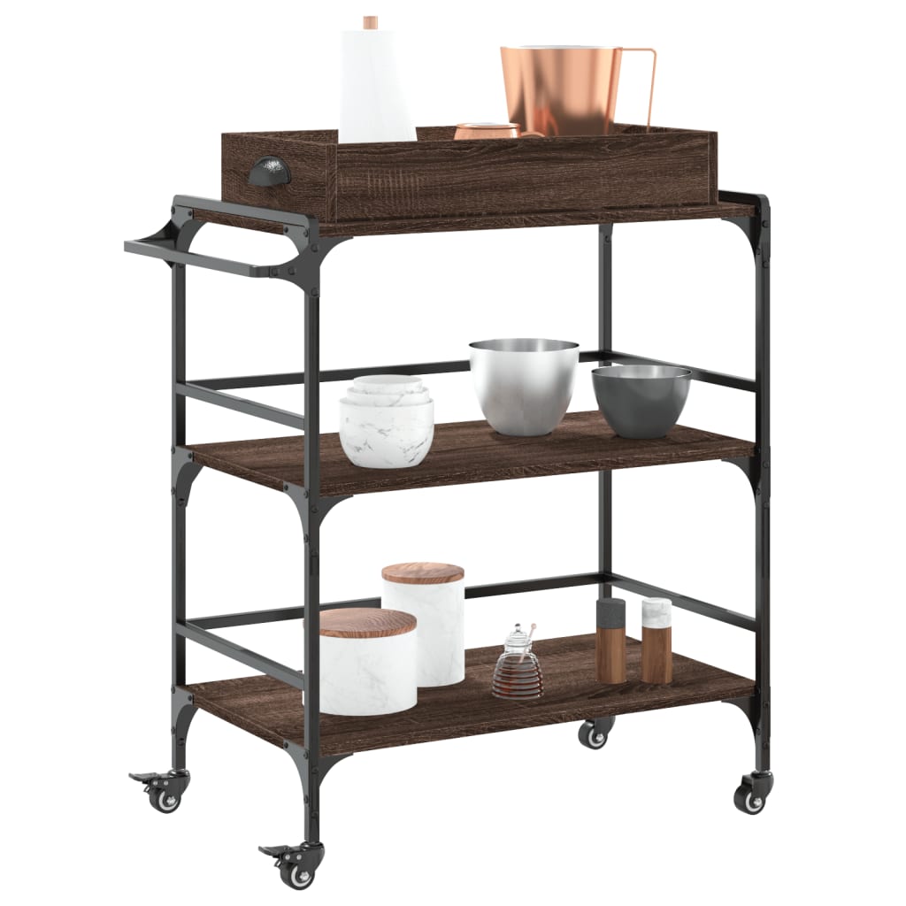 Carucior de bucatarie, stejar maro81,5x41x92,5cm lemn prelucrat — imaginea 6