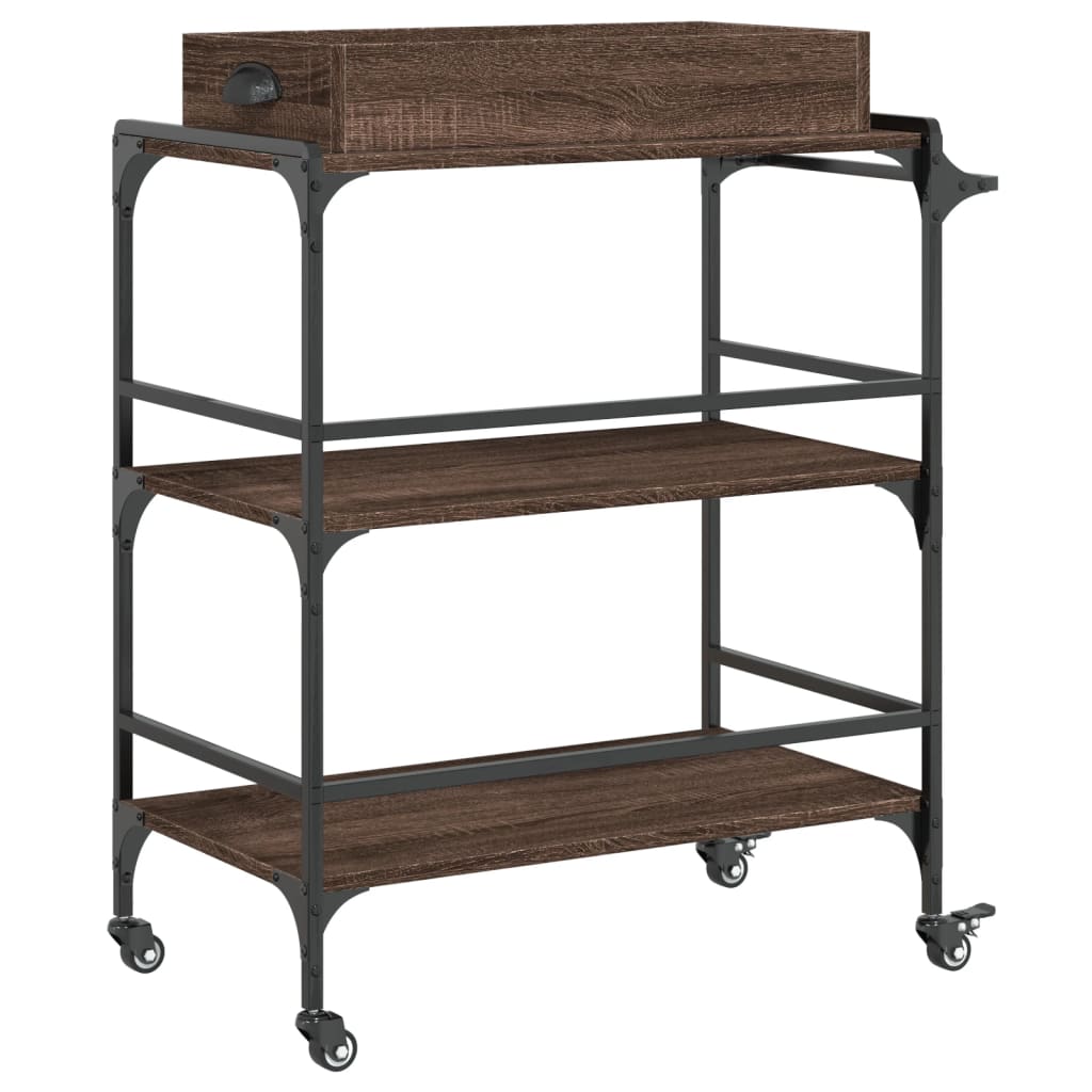 Carucior de bucatarie, stejar maro81,5x41x92,5cm lemn prelucrat — imaginea 9