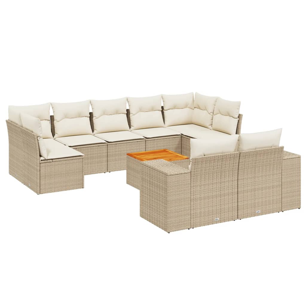Set canapele de gradina cu perne, 10 piese, bej, poliratan