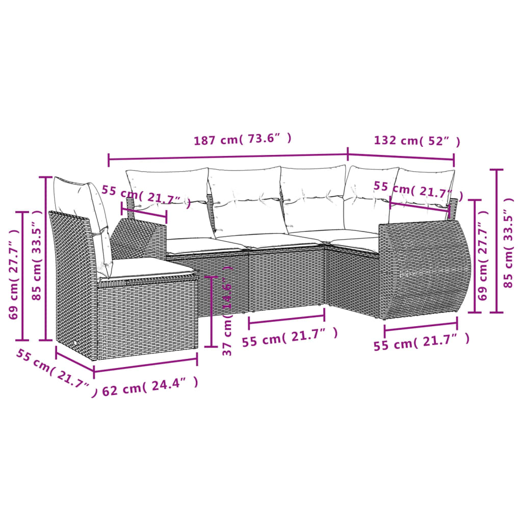 Set mobilier de gradina cu perne, 5 piese, negru, poliratan — imaginea 7