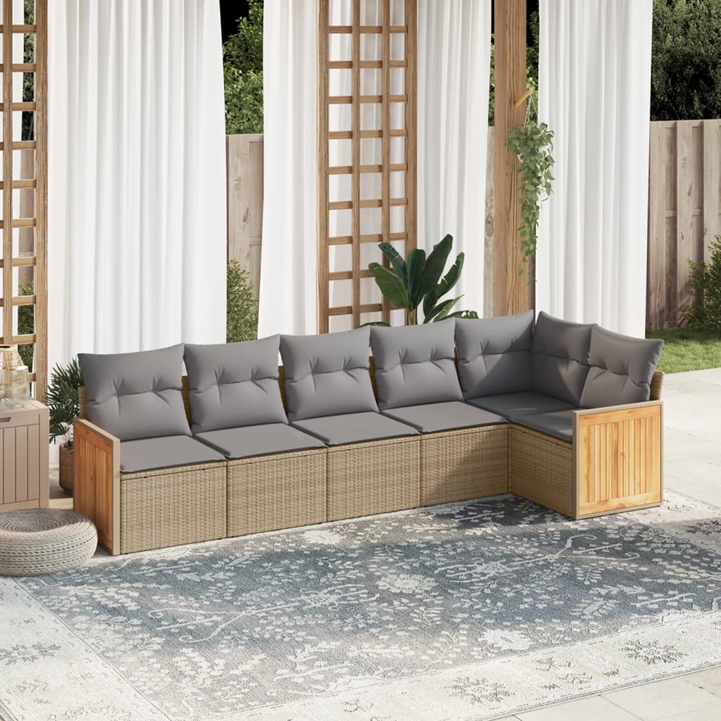 Set canapele de gradina cu perne, 6 piese, bej, poliratan — imaginea 2