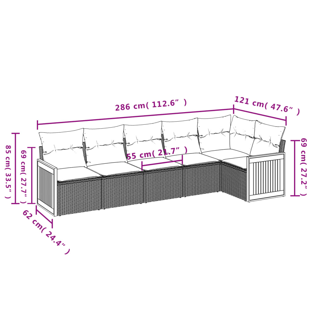 Set canapele de gradina cu perne, 6 piese, bej, poliratan — imaginea 7