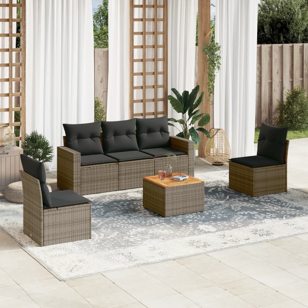 Set mobilier gradina cu perne, 6 piese, gri, poliratan — imaginea 2