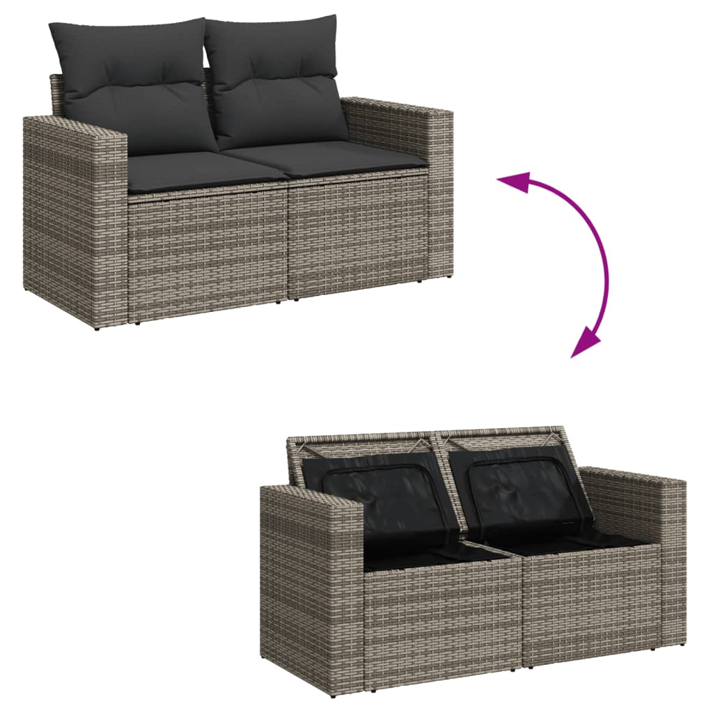 Set mobilier gradina cu perne, 6 piese, gri, poliratan — imaginea 9