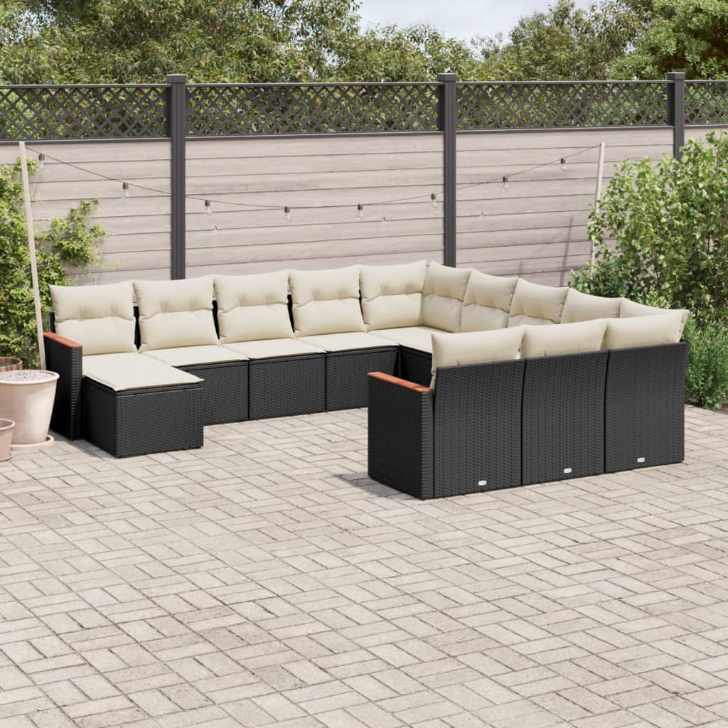 Set canapele de gradina, 12 piese, cu perne, negru, poliratan — imaginea 2