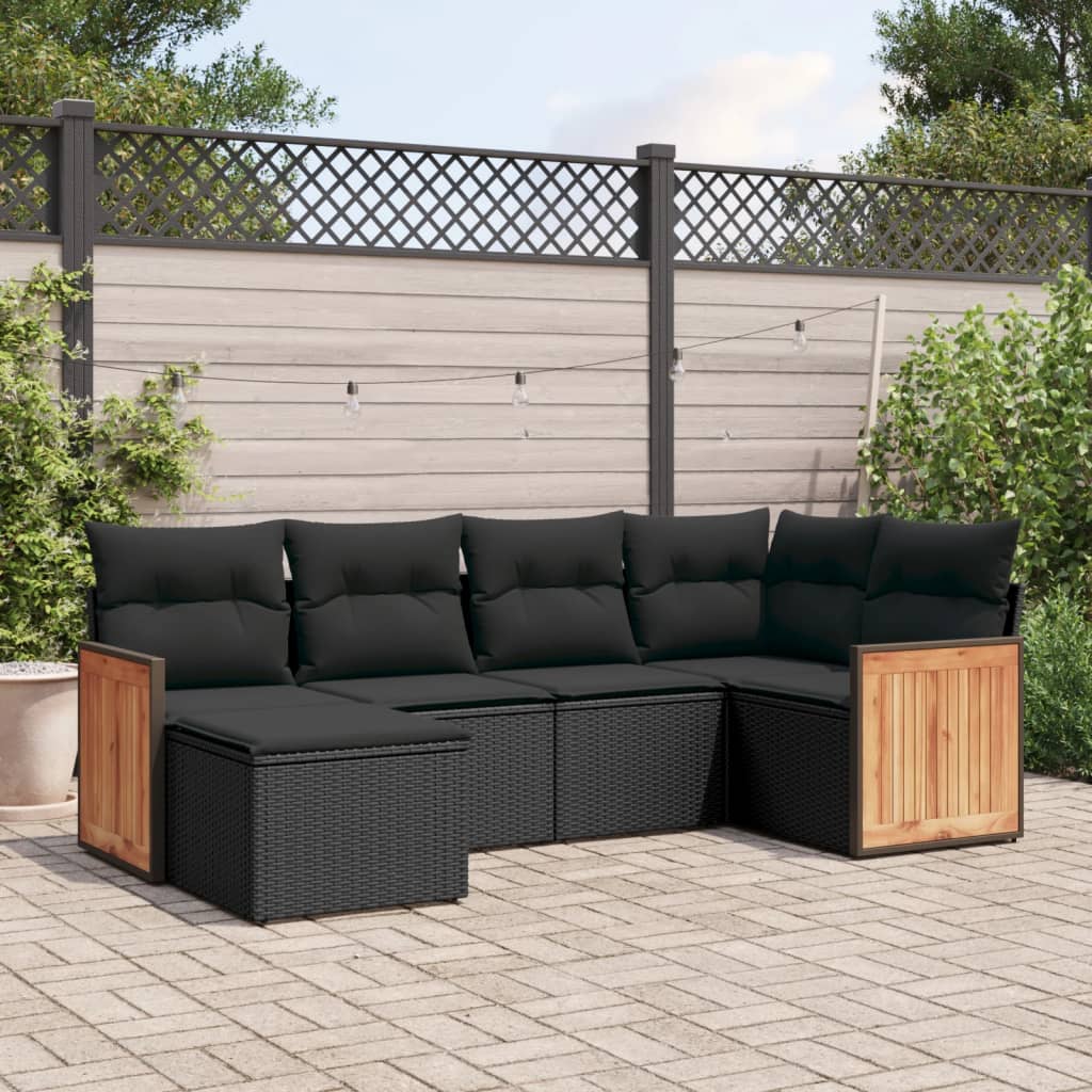 Set mobilier de gradina cu perne, 6 piese, negru, poliratan — imaginea 2