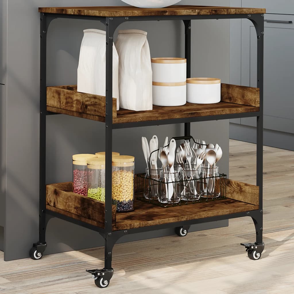 Carucior de bucatarie stejar fumuriu 60x41x80,5cm lemn prelucrat — imaginea 2