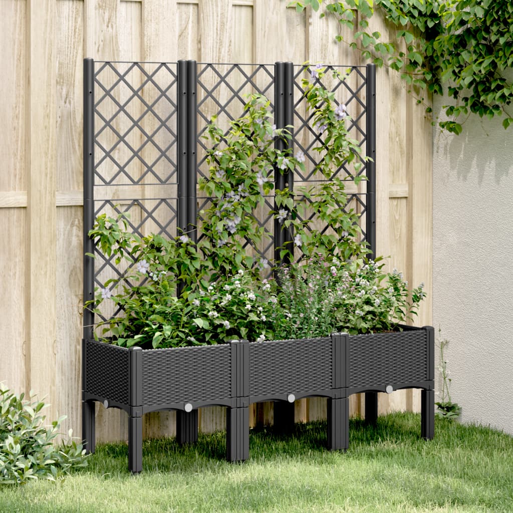Jardiniera de gradina cu spalier, negru, 120x40x142 cm, PP — imaginea 2