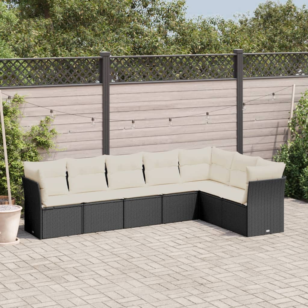 Set canapele de gradina cu perne, 7 piese, negru, poliratan — imaginea 2